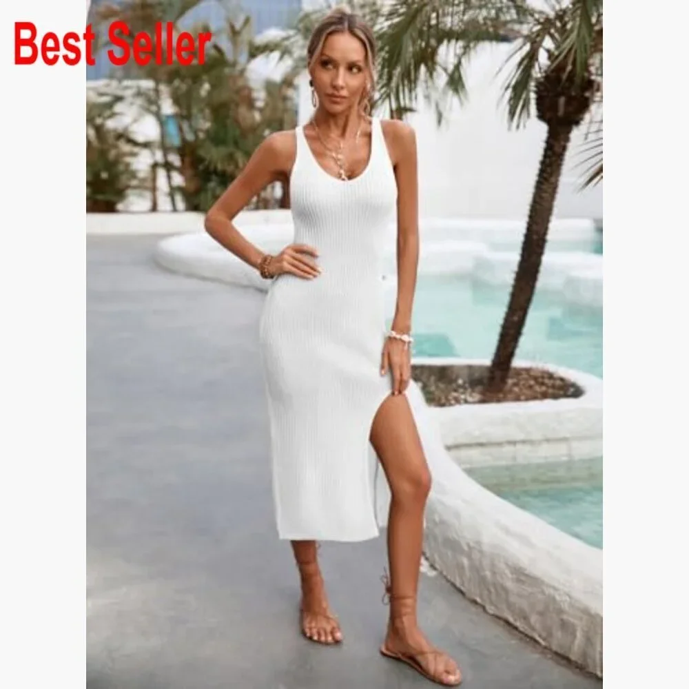 Crochet Slim Fit Beach Cover Up Midi Dress Backless Bow Tie